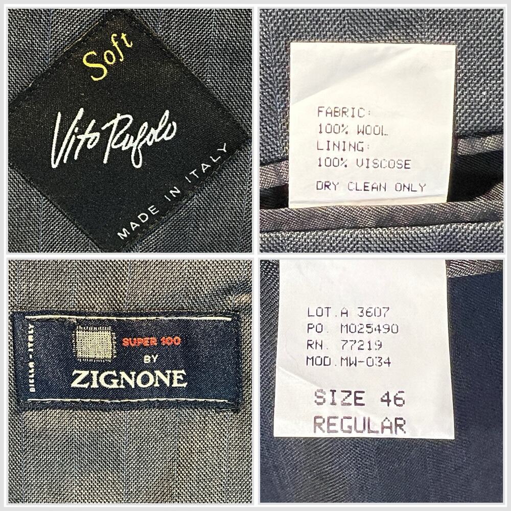 Vito Rufolo Italy Mens 46R 39x31 Gray with Ice Blue Stripe Super 100s Suit Note - Picture 16 of 16